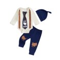 thumbnail image 1 of SUNSIOM Baby Boy Thanksgiving Outfit Fake Necktie Long Sleeve Rompers and Turkey Print Pants Hat Set Spring 3 Piece Clothes, 1 of 6