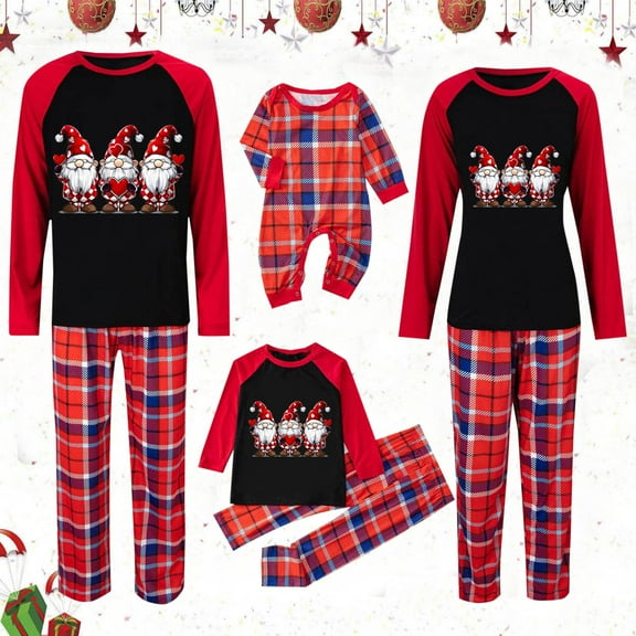 Odeerbi Christmas Pajamas for Family Holiday Plaid Long Sleeve Family Christmas Pajamas Matching Sets Dad Plaid Printed Loungewear Top Pants Set Two-Piece Sleepwear Xmas PJs Set Red