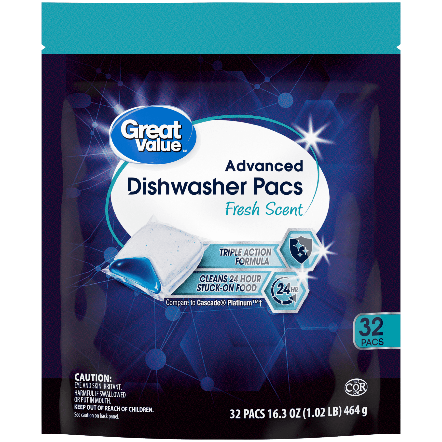 Great Value Advanced Automatic Dishwasher Pacs, Fresh Scent, 32 Count