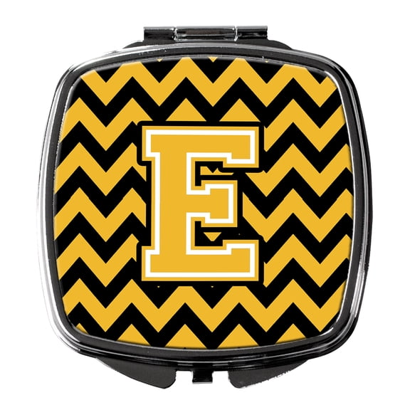 Letter E Chevron Black and Gold Compact Mirror