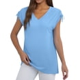 thumbnail image 2 of Kcolen Women Blouses for Work Summer Solid Color Short Sleeve T-Shirts V Neck Comfortable Pullovers Loose Fit Summer Outfits Clothes for Women, 2 of 4