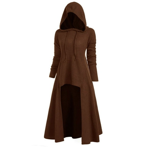 Women Hooded Sweatshirt Dress Long Sleeve High Low Cloak Robe Cosply Gothic Costume