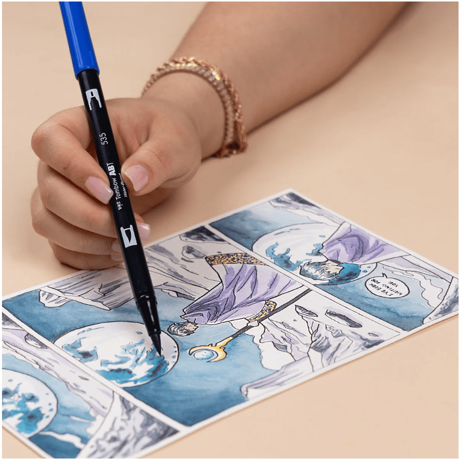 Tombow Dual Brush Pens Set - Manga Collection - 12 Colors - Moon, Wind - Includes Limited Edition Coloring Sheets and Water Brush - Art Marker