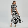 thumbnail image 2 of Black And White Cow Pattern Printed Short Sleeve Maxi Dress, Farmer Gifts Fashion Summer Maxi Dress For Women, 2 of 4
