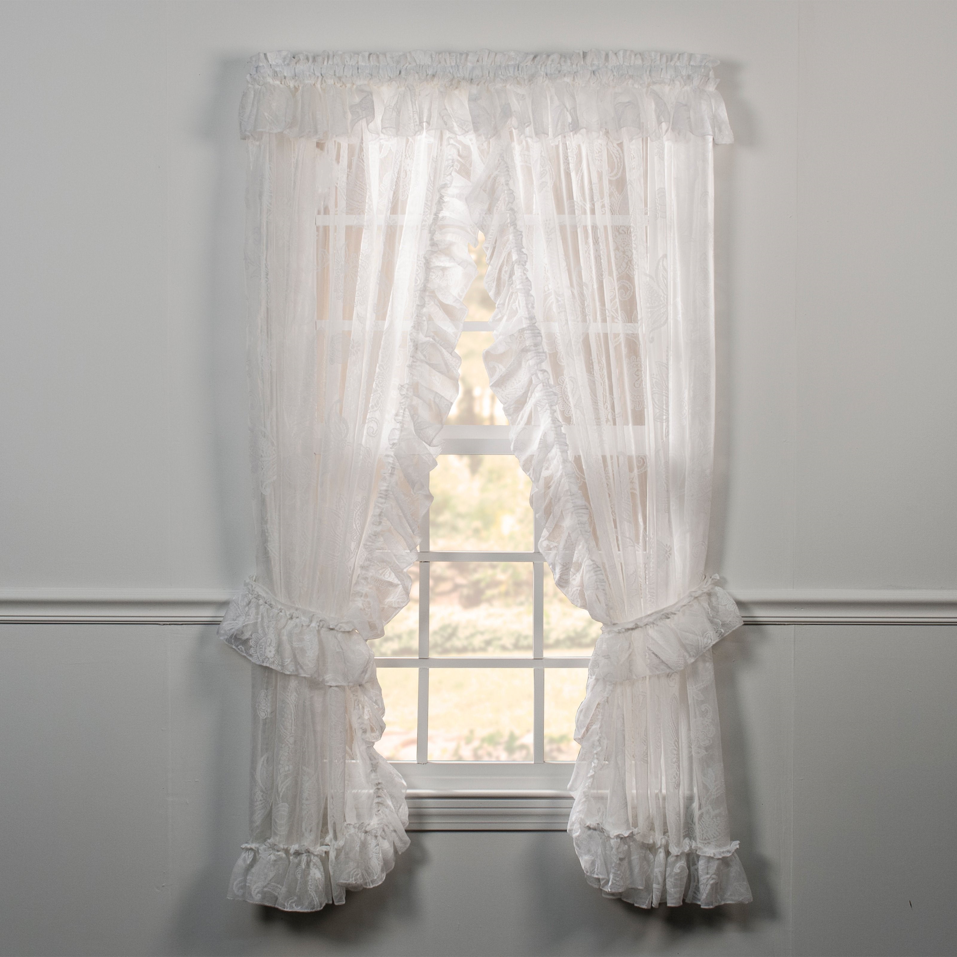Ellis Curtain Beverly Lace Ruffled Priscilla Curtain Panel Set