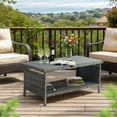 thumbnail image 4 of Ktaxon X-Large Outdoor Wicker Coffee Table with Tempered Glass Top and Storage, Gray, 4 of 8