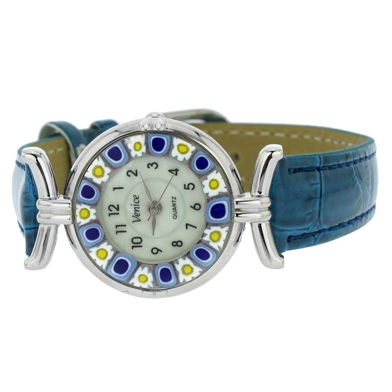 Amazon.com: Glass Of Venice Murano Glass Millefiori Luxury  Women\'s Watch Glass of Venice Murano Millefiori Luxury with Blue Leather Band main image 2
