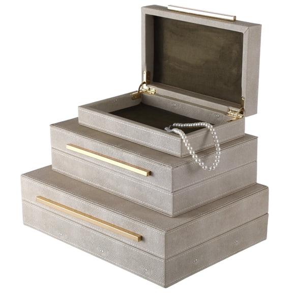 Nesting Jewelry Box Set, 3-Piece PU Leather Decorative Box with Velvet Lining & Golden Handles, Modern Stackable Organizer for Dresser, Closet, Watch Storage