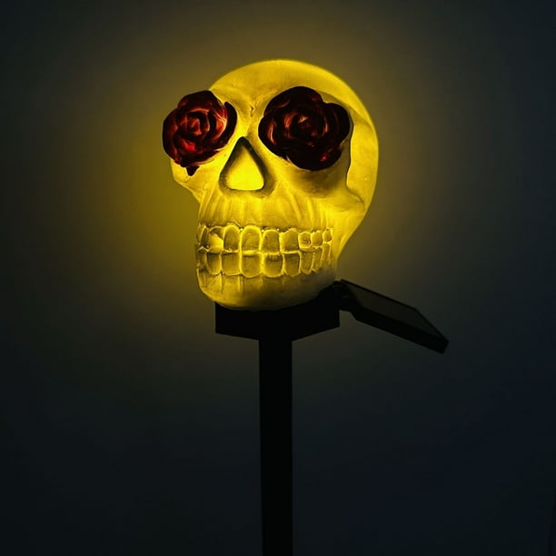 Xihbxyly Lámpara de Calavera de Halloween, Faro Solar, Terrorífico Accesorio de Resina, Iluminación Exterior para Patio, Decoración Navideña Única, Diseño de Bajo Consumo, 40 Cm de Altura, Cubierta I