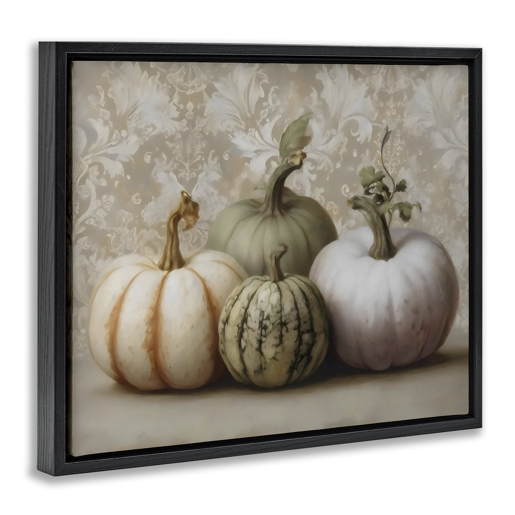 Stupell Industries Pastel Gourds on Vintage Pattern Black Framed Floater Canvas Wall Art, design by Arlington Prints