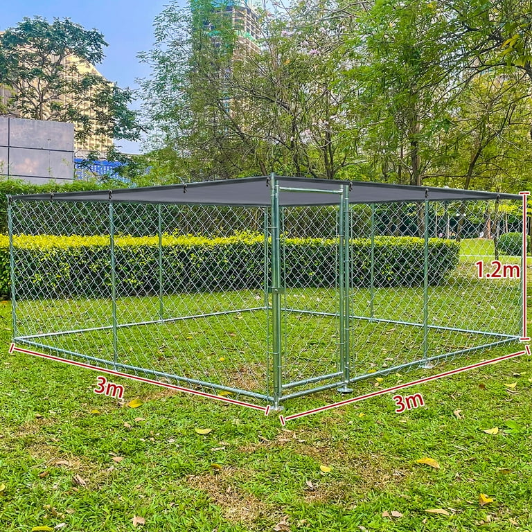 Caulitar 10x10 ft Outdoor Dog Run Kennel, Galvanized Chain Link