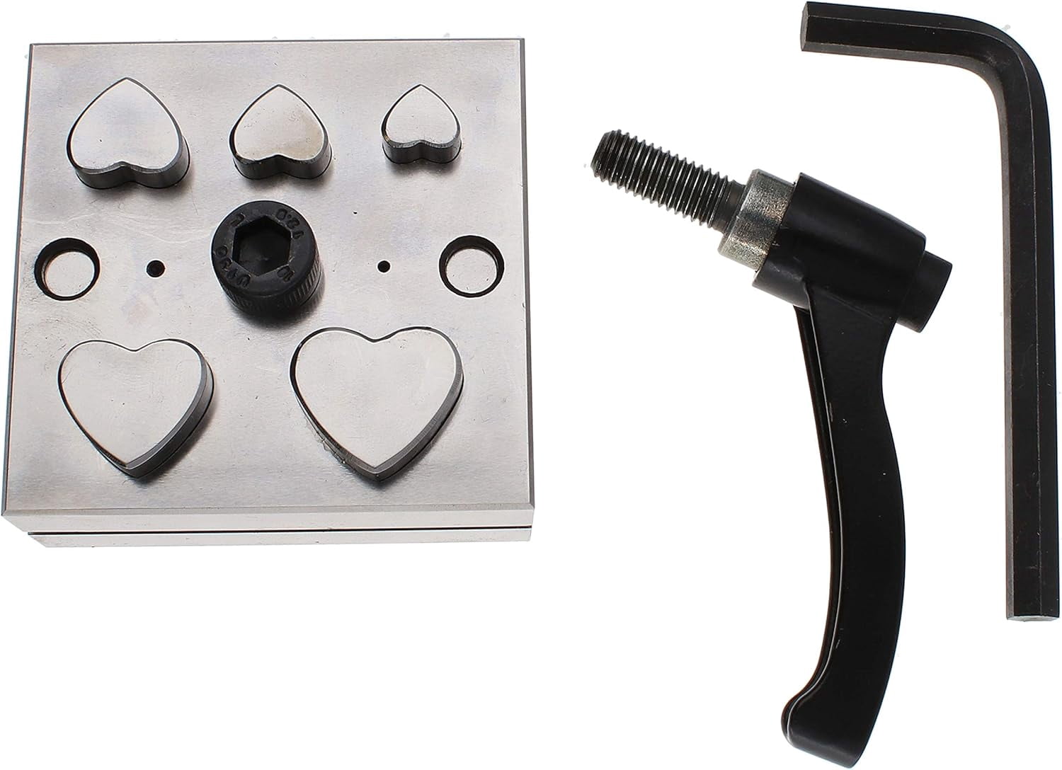 The Beadsmith Steel Heart Disc Cutter Set with 5 Punches, Die, Lever and Box. Tool for Cutting Accurate Hearts From: 3/8" x 1/2" to 7/8" x 1" Using a Soft Metal Sheet up to 20 Gauge and Thinner