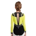 thumbnail image 2 of YiZYiF Girls Sparkly Rhythmic Gymnastics Leotards Long Sleeve Ballet Dance Figure Skating Bodysuit Fluorescent Yellow 14, 2 of 7