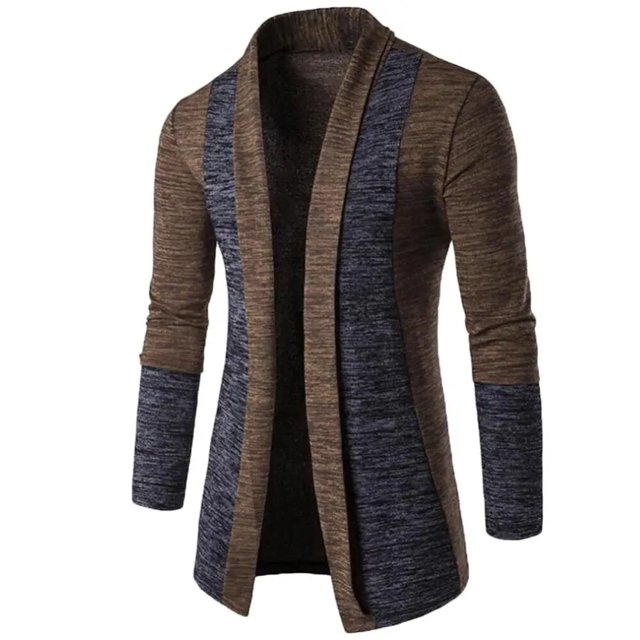 Sweater Patchwork Coat Men Long Sleeve Knitted Cardigan Retro Outwear