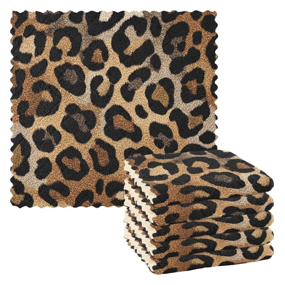 Leopard Brown and Black Kitchen Cloth Dish Towels for Drying Washing Absorbent Dish Rags Reusable soft kitchen dishcloth set 6 Pack