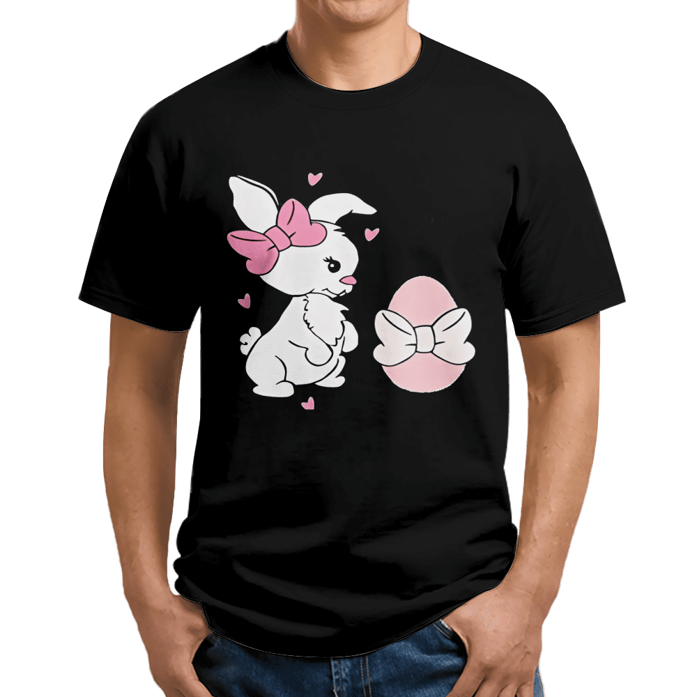 Spring Easter Bunny Printed Women Men Kids Crew Neck Relaxed Fit T
