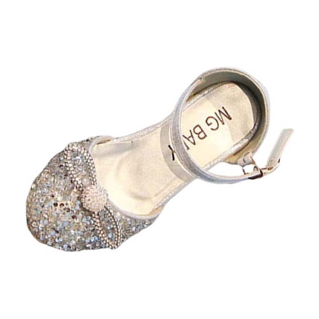 RXMEKW Glitter Bow Rhinestone Sandals for Girls With Adjustable Ankle Strap and Soft Sole, Princess Shoes, Pink