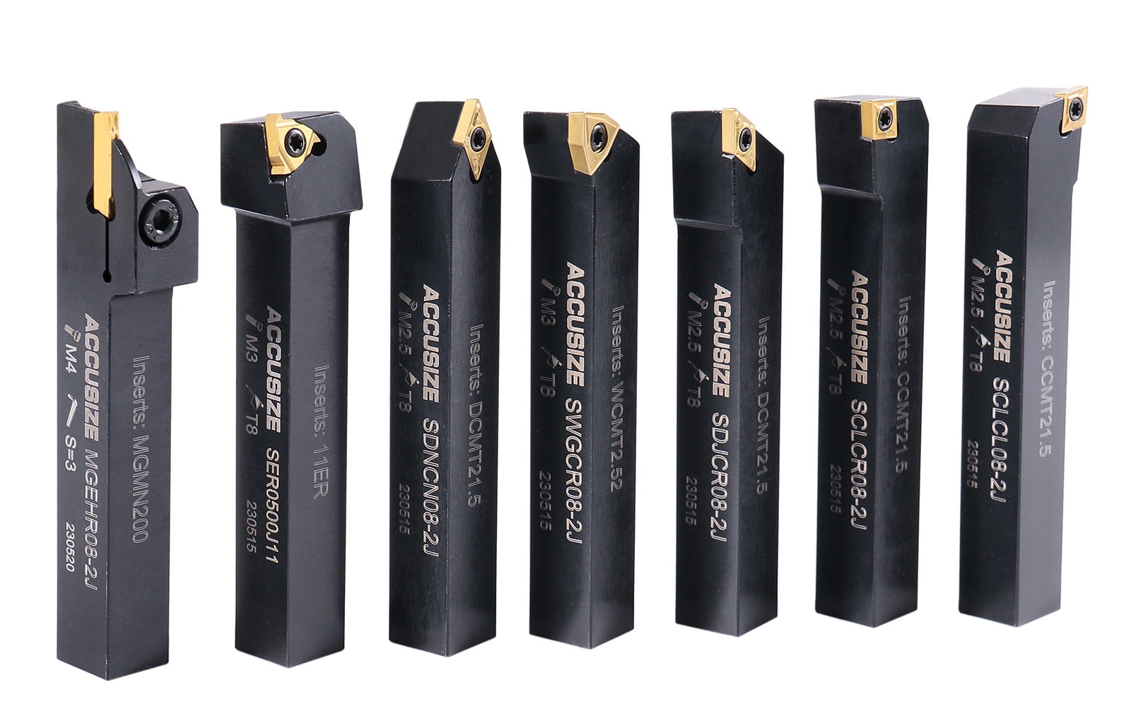 Accusize Industrial Tools 3/4'' Shank 7 Pc Indexable Carbide Turning Tool Set In Fitted Box 2387 2006 7 Inserts Installed