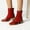 Red, variant on HKEJIAOI Booties for Women Women's Midrange Winter Leather Stitching Square with Fleece Patchwork Back Zipper Rider's Boot