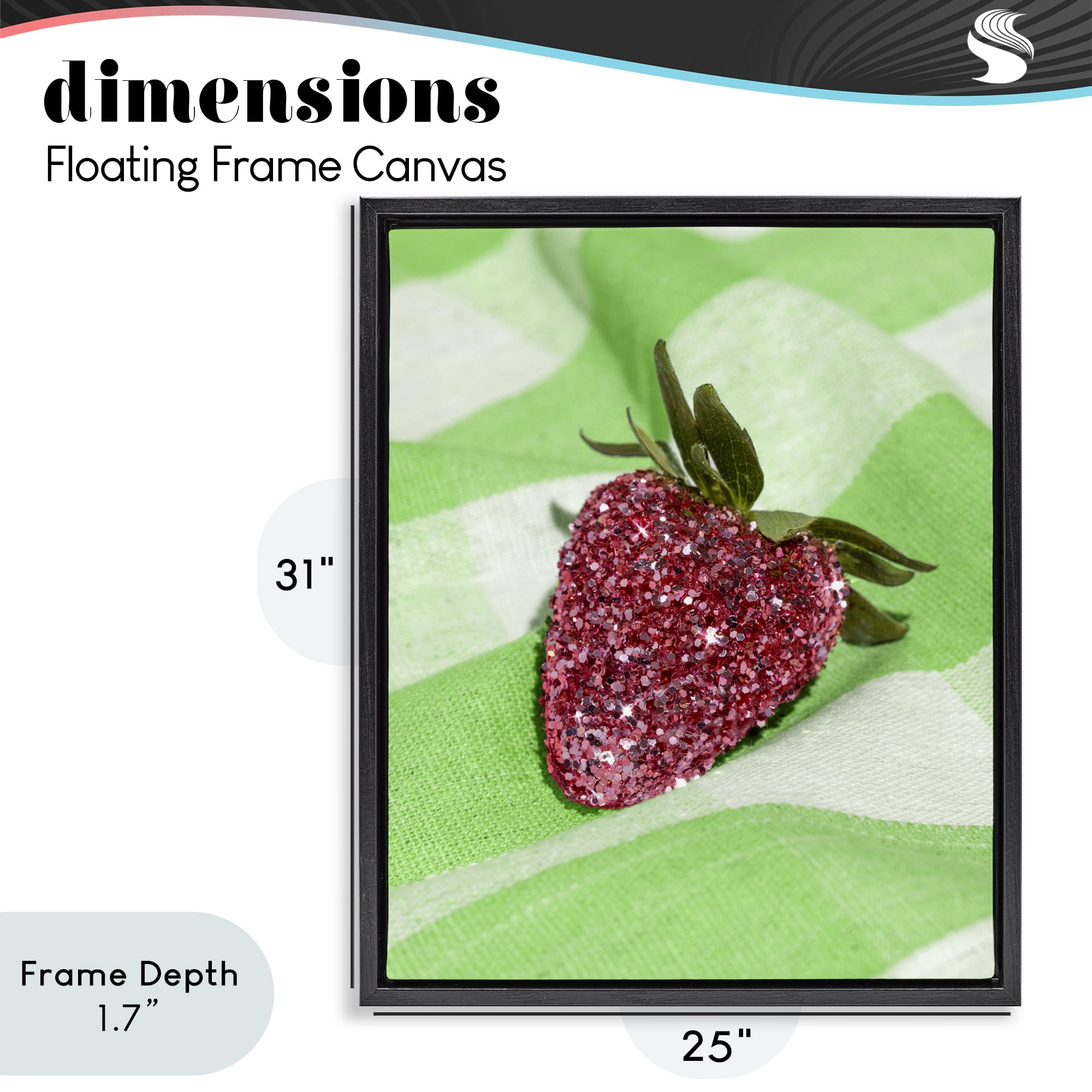 Stupell Industries Glimmer Strawberry on Green Black Framed Floater Canvas Wall Art, design by LISH Creative