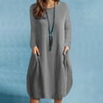 thumbnail image 2 of SMihono Clearance Solid Color Long Dresses for Women Fashion Casual Crew Neck Long Sleeve Cotton Linen Mid Calf Dresses for Women Pocket Female Outwear Gray L, 2 of 8