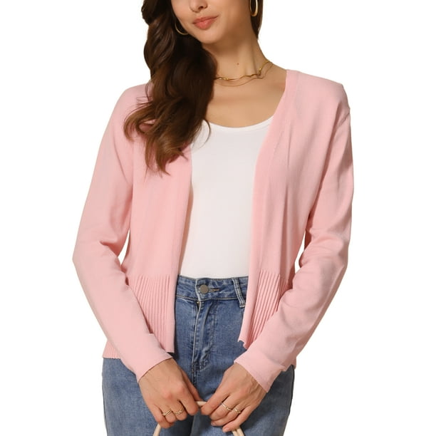 Suéter cárdigan casual INSPIRE CHIC para mujer, de frente abierto, de manga larga, con peplum, tejido, XS, rosa