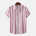 thumbnail image 2 of YLSDY Men's Vertical Stripe Short Sleeves Shirt Lapel Collar Loose Fit Button Down Shirts Summer Beach Hawaiian Holiday Lightweight Shirt Pink XXXL, 2 of 8