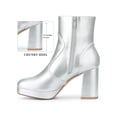 thumbnail image 2 of BLISSFUL STEP Women's Ankle Boots Faux Leather Platform Block Heel Squared Toe Zipper Closure Boots Silver 8.5, 2 of 6