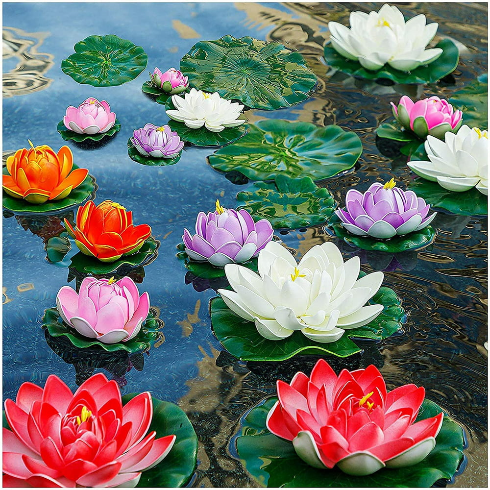 8 Packs Artificial Floating Foam Lotus Flower With Water Lily Pad
