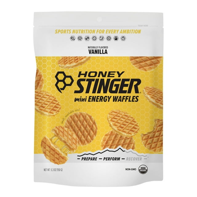 Honey Stinger Organic Mini Waffles, Vanilla, Caffeine Free Healthy Snack, Resealable Bag, 5.3 oz.
