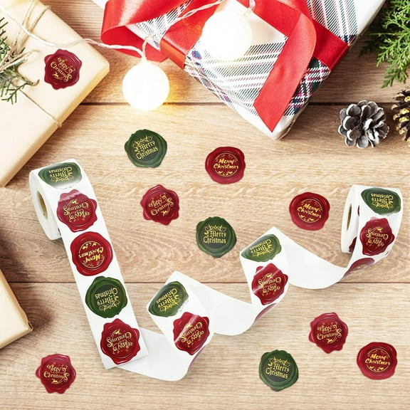 Honmine 500 Pieces Christmas Stickers Roll for Envelope - Shape Round Merry Christmas Sticker Self Adhesive Tag Seals Labels for Holiday Greeting, Sealing, Gifting, Gift Decorations