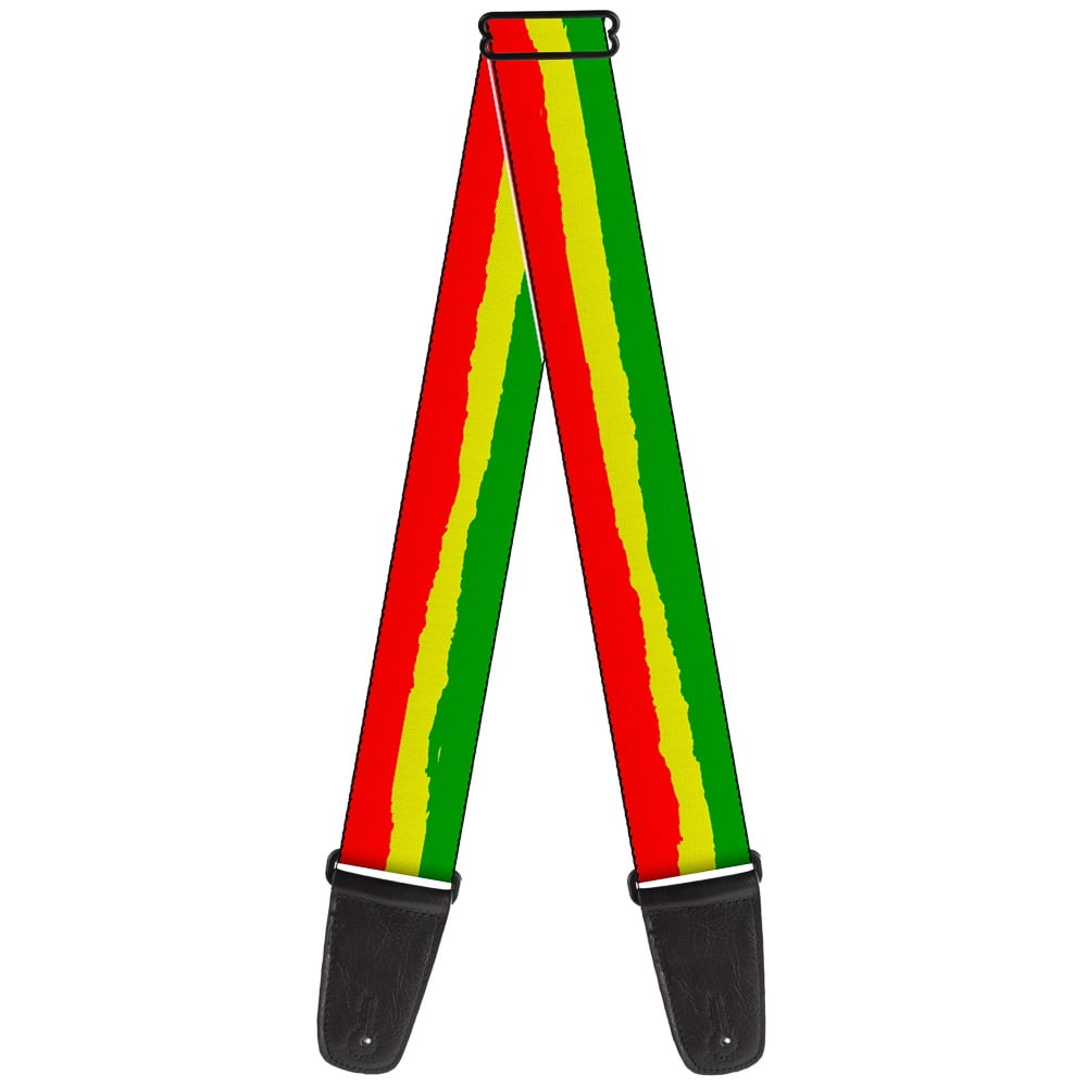 Buckle-Down Guitar Strap, Rasta Stripes Painted Green Yellow Red, 2 Inches Wide