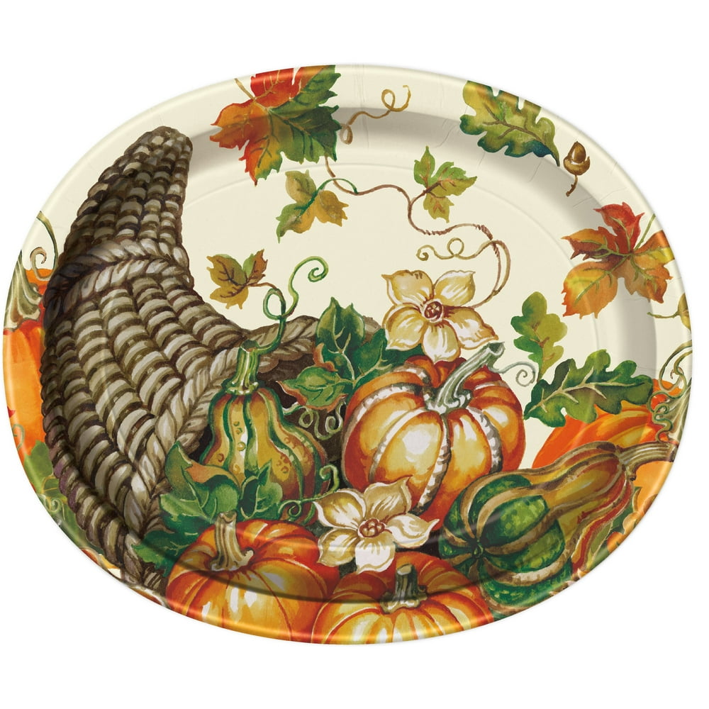 Harvest Pumpkins Fall Oval Paper Plates, 12.25 in, 8ct - Walmart.com ...