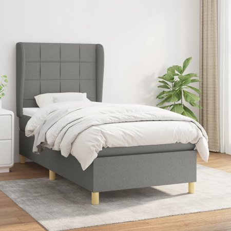 vidaXL Box Spring Bed with Mattress Dark Gray Twin Fabric