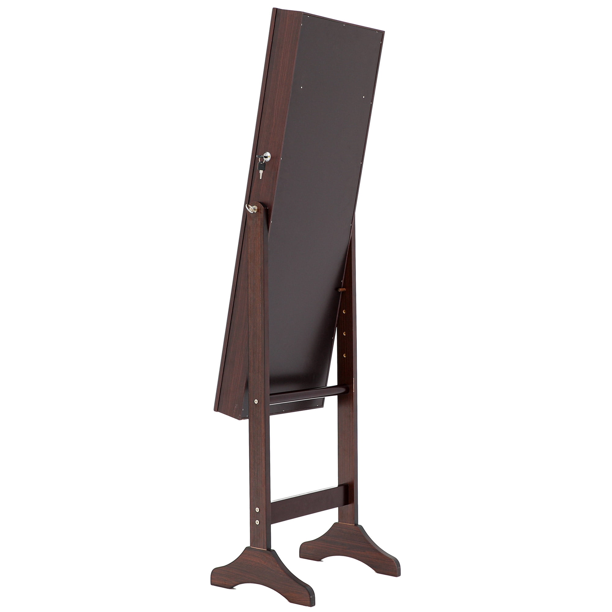 Resenkos LED Light Jewelry Armoire with Full-Length Mirror, Brown Standing Mounted Lockable Jewelry Organizer Cabinet Resenkos LED Light Jewelry Armoire with Full-Length Mirror, Brown Standing Mounted Lockable Jewelry Organizer Cabinet