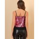 thumbnail image 5 of Allegra K Camisetas sin mangas de la gasa del chaleco de las lentejuelas del panel del contraste de la camisola de la cosecha sin mangas de las mujeres Rosa roja S, 5 of 6
