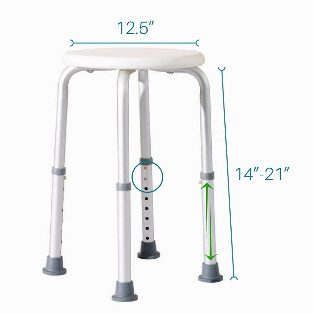 Healthline Trading Round Stool Bath Bench Adjustable Height, Lightweight Compact and Small Chair for Shower, with Non-Slip Seat, White
