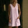 thumbnail image 6 of QUNYINEY A Line Sun Dresses Women Mini Striped Sleeveless Summer Tank Dress with Pockets V Neck Casual Loose Fit Beach Dresses, 6 of 7