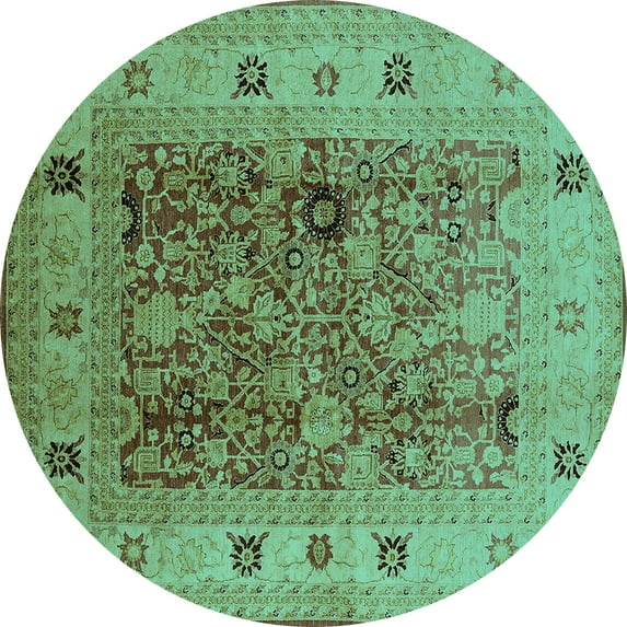 Ahgly Company Indoor Round Oriental Turquoise Blue Traditional Area Rugs, 6' Round