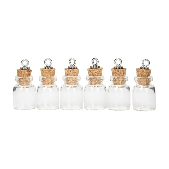 DESIGNICE 6 Pcs Clear Glass Mini Bottle Charms with Corks, Vintage Jewelry Making Supplies, DIY Necklace Earring Pendants