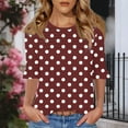 thumbnail image 4 of Women's Elbow-Length Ruffle Sleeve Top with Random Polka Dots and Stripe Detail, Round Neck Comfort T-Shirt for Casual Wear, 4 of 7
