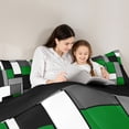 thumbnail image 5 of Feelyou Chic Geometric Abstract Full Size Comforter Sets, Green Square Rectangle Bedding Comforter Set, Teen Kid Child Adult Reversible Bedding Sets, Lightweight Room Decor, 3 Pieces, 5 of 8