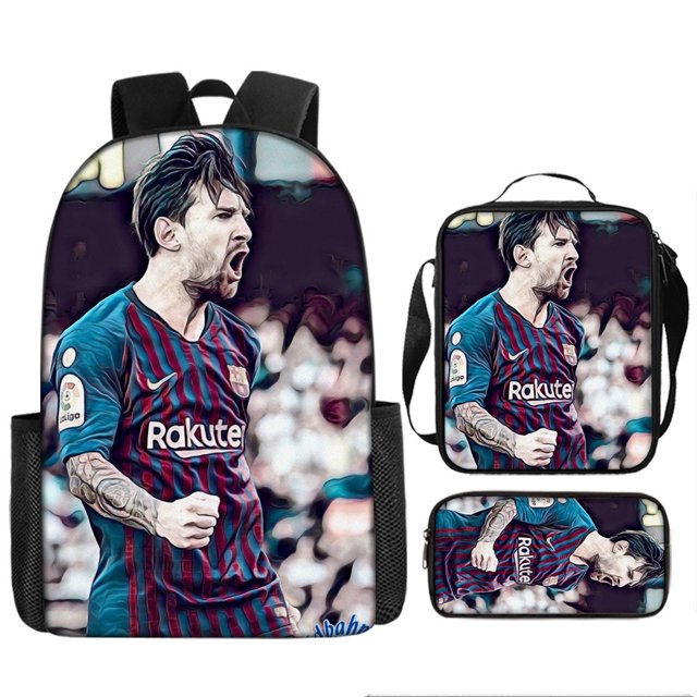 Soccer Star Printed Backpack Three-piece Set, Youth School Bag, Student Backpack-SinKeeU