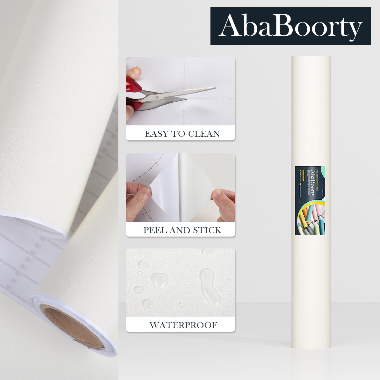 Ababoorty White Contact Paper for Cabinets 80"X15.8" Beige White Wall Paper Roll for Bedroom Self Adhesive Removable Peel and Stick Vinyl Wallpaper Decorative Bathroom Walls Locker Countertops Waterp