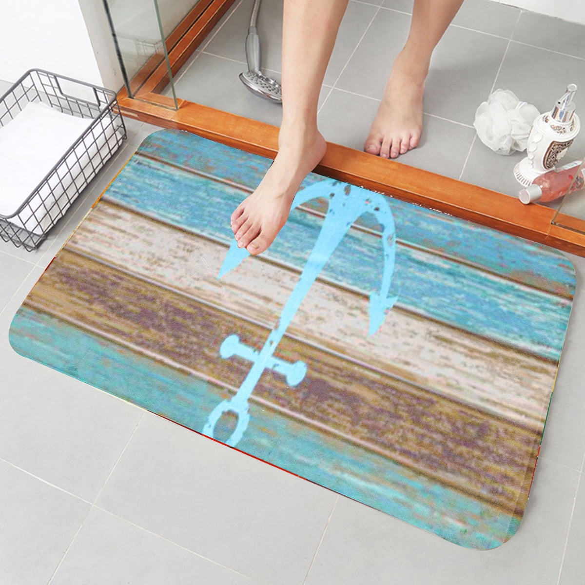 40x60cm 3D Wooden anchor Printed Floor Mat Anti-Slip Soft ...