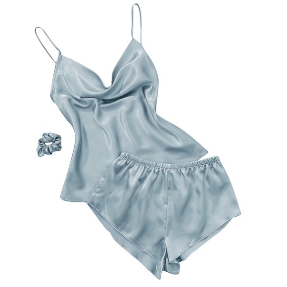 Clearance Sale 2025 Women Pajama Sets New Solid Ice Silk Pajamas Women's Thin Home Suspender Shorts Set Sexy Light Two Piece Home Clothes