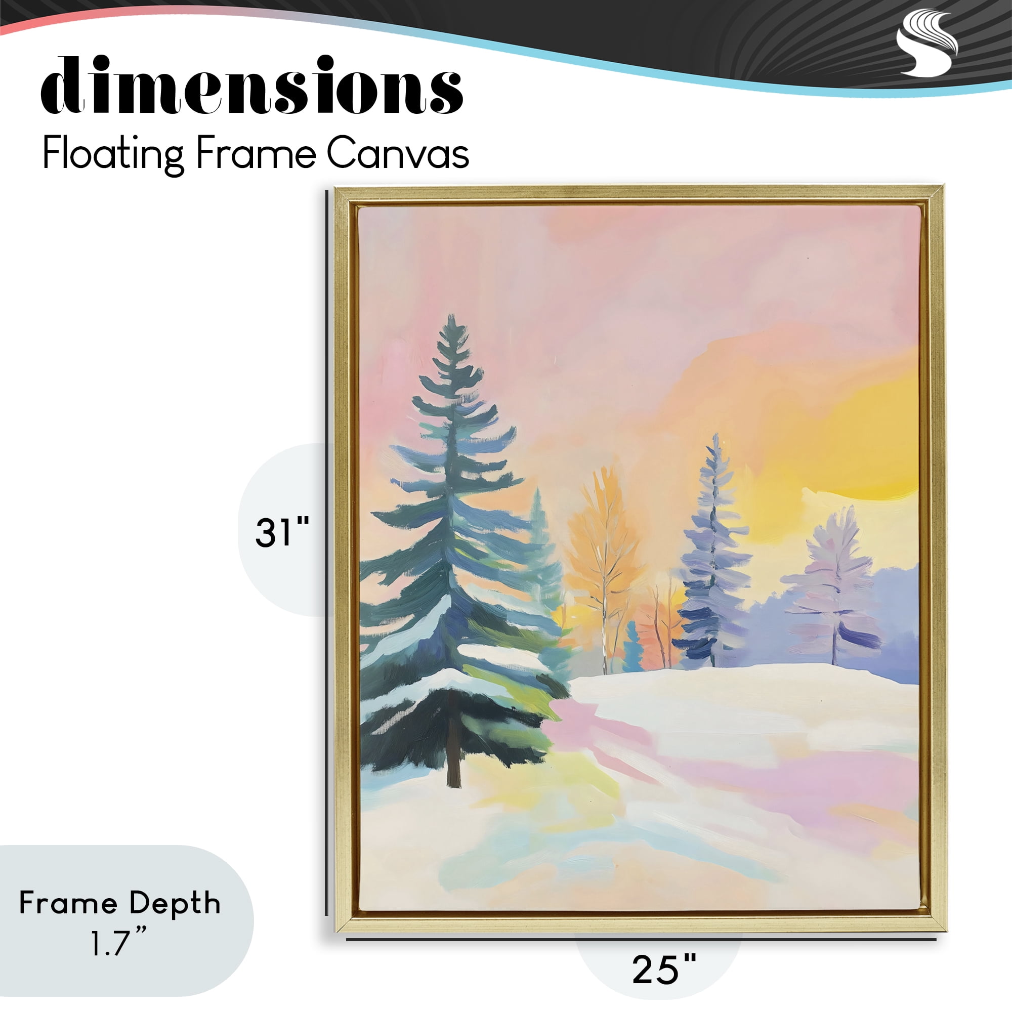 Stupell Industries Winter Forest Snowscape in Pastels Gold Framed Floater Canvas Wall Art, design by The Prints Vibe