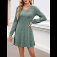 thumbnail image 4 of Vestido Tipo Suéter de Punto de Larga para Mujer, Estilo Túnica Informal con Cuello en V, Conjuntos de Moda para Otoño. Verde M, 4 of 7