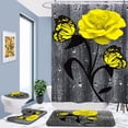 thumbnail image 3 of Bathroom Absorbent Mat Digital Printed Bathroom Set of Four Waterproof Shower Curtain Anti-slip Mat Set  Digital Printing Valentine's Day Decoration Butterfly Rose # Yellow, 3 of 5