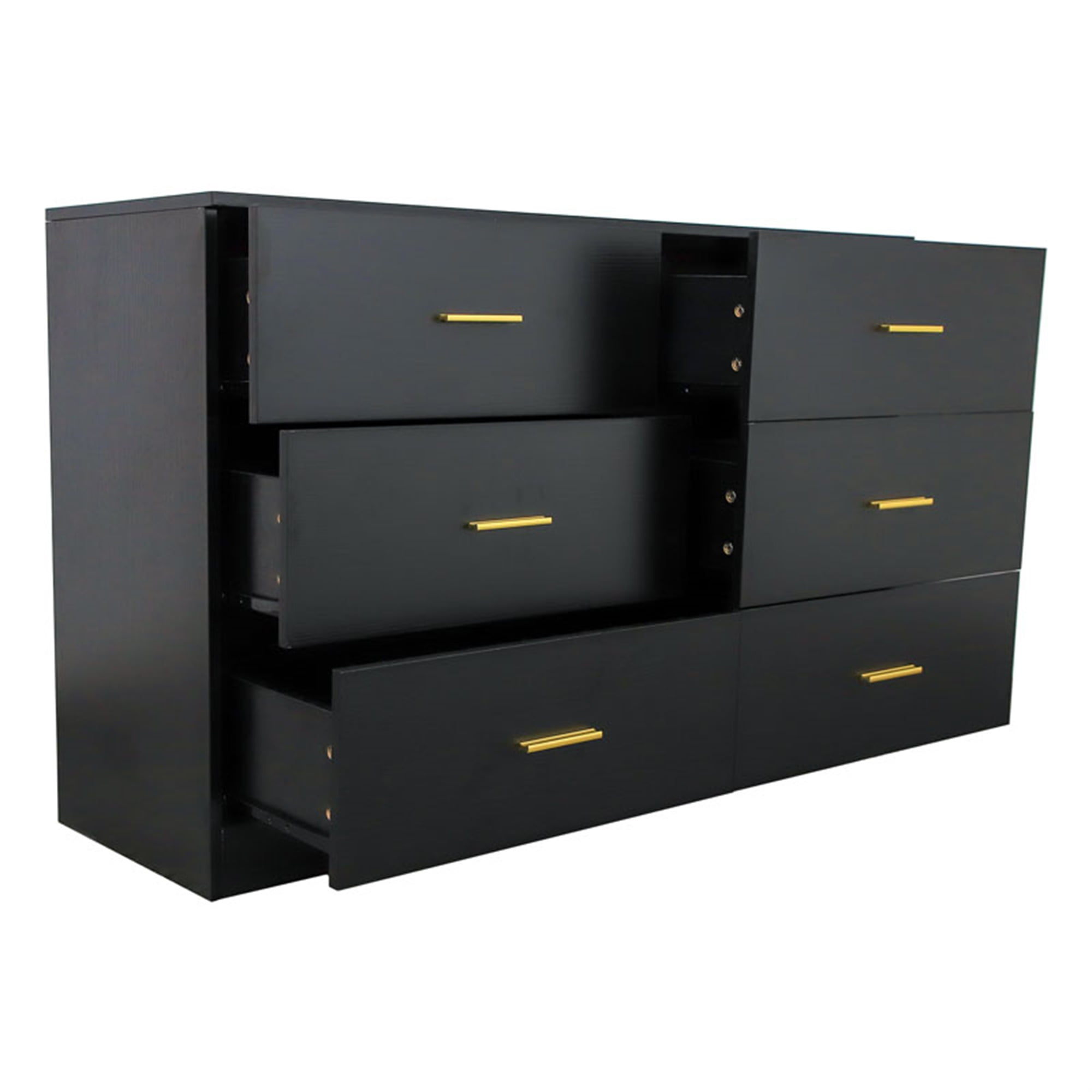Kadyn 6-Drawer Chest of Drawers with Golden Handle, Nursery Dresser for Bedroom, Black Kadyn 6-Drawer Chest of Drawers with Golden Handle, Nursery Dresser for Bedroom, Black